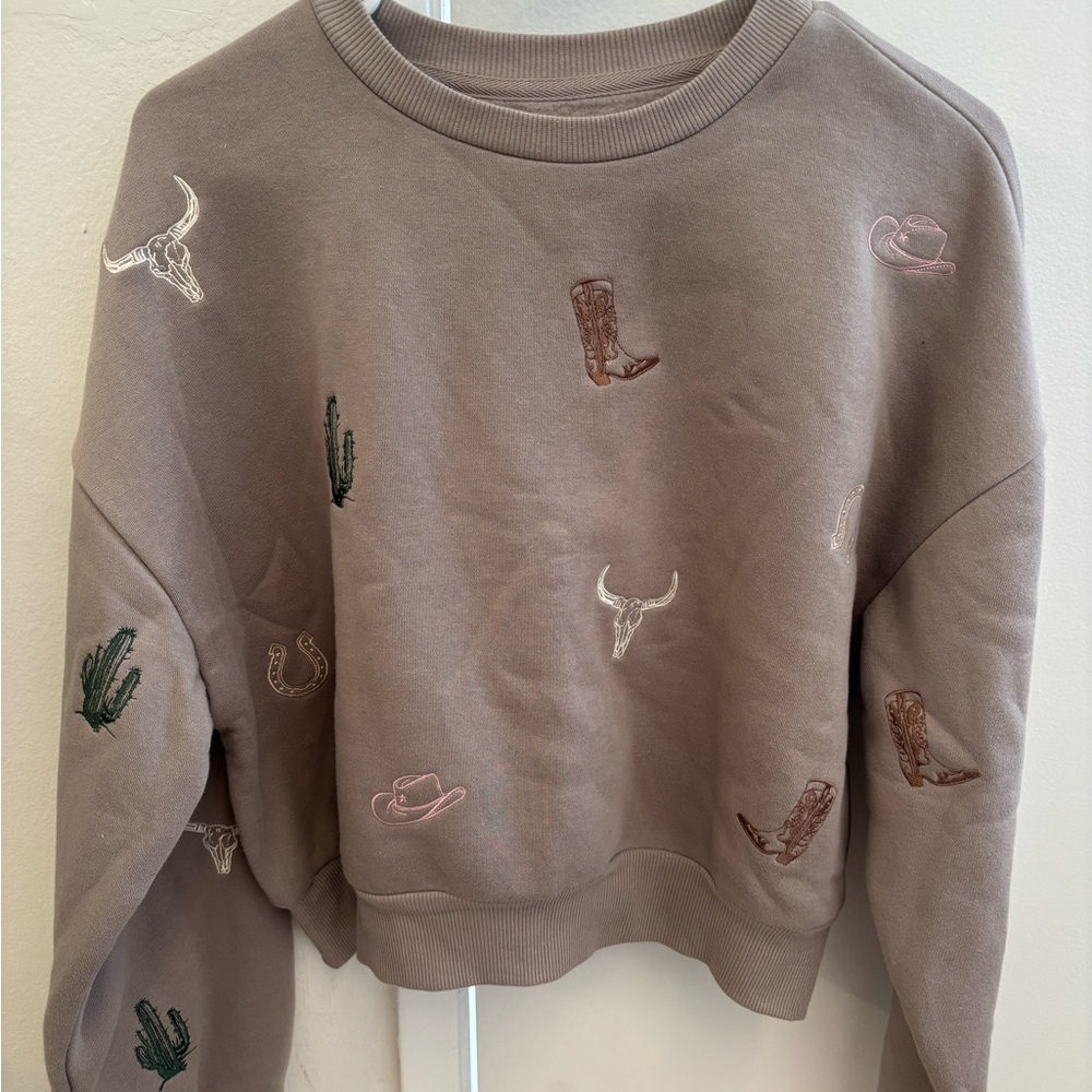 New Embroidered Western Cotton Sweatshirt - Taupe